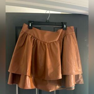 Express Brown Faux Leather Layered Mini Skirt